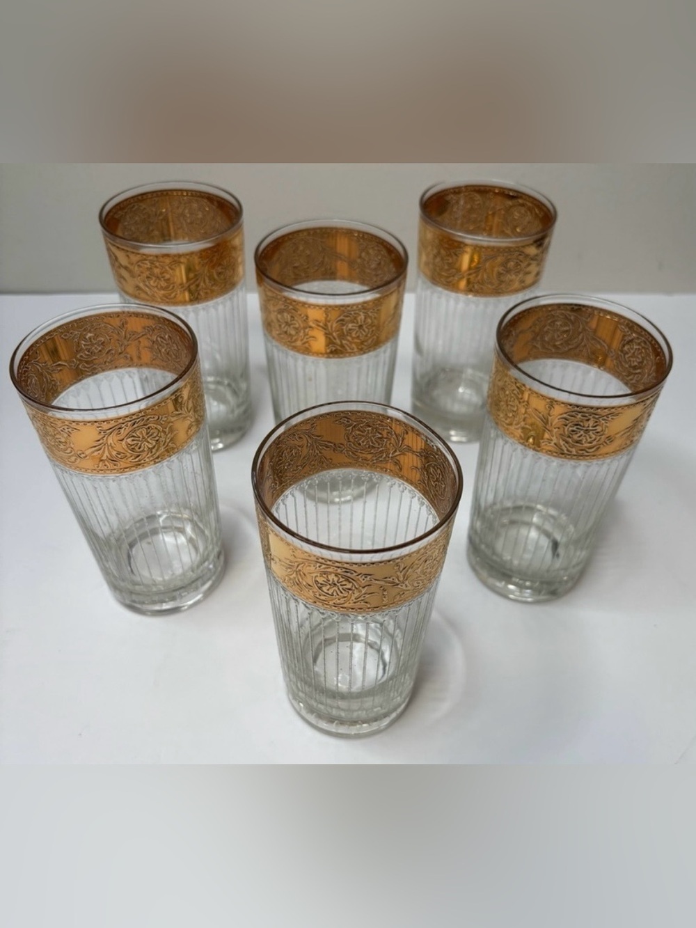 CULVER TYROL VINTAGE HIGHBALL GLASSES 22KT GOLD RIM